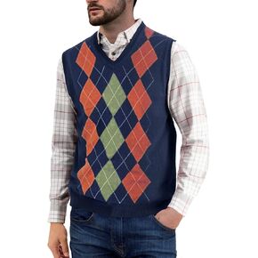 Gafeng Mens Argyle Sweater Vest V-Neck Casual Winter Slim Fit Lightweight Sleeveless Knitwear
