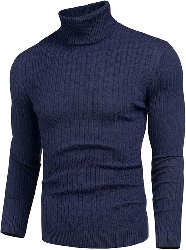 nine bull Mens Slim Fit Turtleneck Sweater Cable Knit Thermal Pullover Sweater in Kuwait