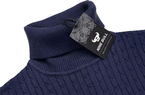 nine bull Mens Slim Fit Turtleneck Sweater Cable Knit Thermal Pullover Sweater in Kuwait
