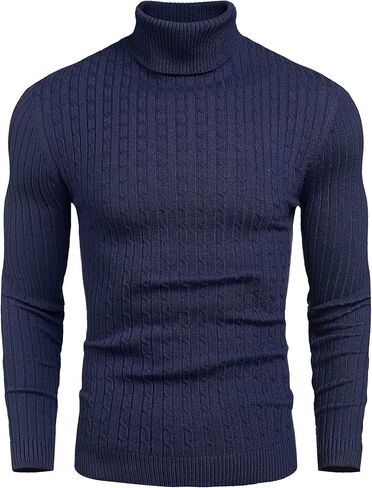 nine bull Mens Slim Fit Turtleneck Sweater Cable Knit Thermal Pullover Sweater in Kuwait