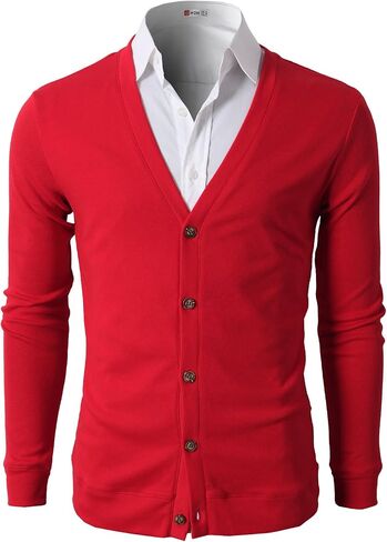 H2H Mens Casual Slim Fit Cardigans V-Neck Basic Designed Long Sleeve Button Down in Saudi Arabia