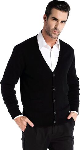 Kallspin Men’s Cardigan Sweater Cashmere Wool Blend V Neck Buttons Cardigan with Pockets in Saudi Arabia
