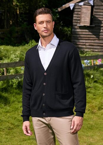 Kallspin Men’s Cardigan Sweater Cashmere Wool Blend V Neck Buttons Cardigan with Pockets in Saudi Arabia