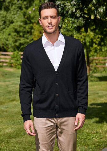 Kallspin Men’s Cardigan Sweater Cashmere Wool Blend V Neck Buttons Cardigan with Pockets in Saudi Arabia