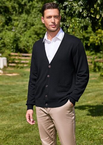 Kallspin Men’s Cardigan Sweater Cashmere Wool Blend V Neck Buttons Cardigan with Pockets in Saudi Arabia