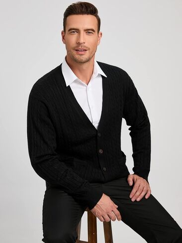 Kallspin Men’s Cardigan Sweater Cashmere Wool Blend V Neck Buttons Cardigan with Pockets in Saudi Arabia