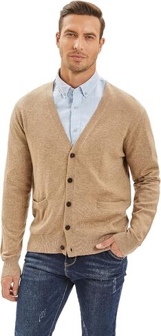 Kallspin Men’s Cardigan Sweater Cashmere Wool Blend V Neck Buttons Cardigan with Pockets in Kuwait