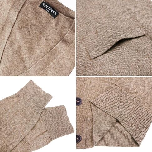 Kallspin Men’s Cardigan Sweater Cashmere Wool Blend V Neck Buttons Cardigan with Pockets in Kuwait