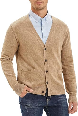Kallspin Men’s Cardigan Sweater Cashmere Wool Blend V Neck Buttons Cardigan with Pockets in Kuwait