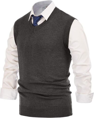PJ PAUL JONES Mens V-Neck Knitted Sweater Vest Solid Plain Sleeveless Pullover Knitwear in Saudi Arabia