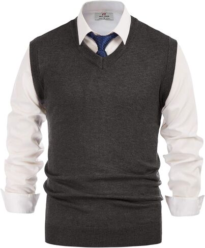 PJ PAUL JONES Mens V-Neck Knitted Sweater Vest Solid Plain Sleeveless Pullover Knitwear in Saudi Arabia