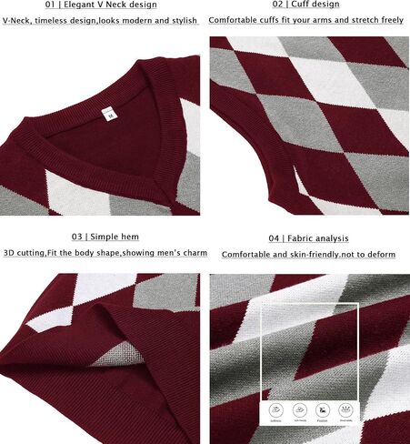 Amussiar Men's Casual Sweater Vest V-Neck Slim Fit Sleeveless Sweater Knitted Pullover Vest in Saudi Arabia