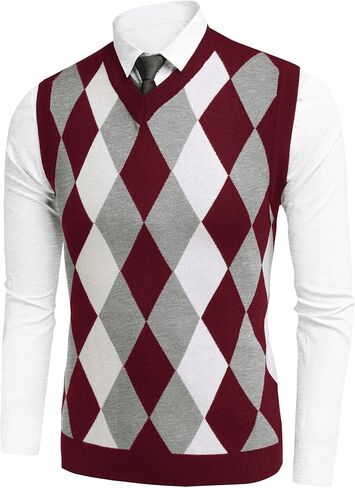 Amussiar Men's Casual Sweater Vest V-Neck Slim Fit Sleeveless Sweater Knitted Pullover Vest in Saudi Arabia
