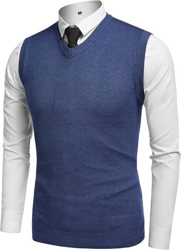 Amussiar Men's Casual Sweater Vest V-Neck Slim Fit Sleeveless Sweater Knitted Pullover Vest in Saudi Arabia