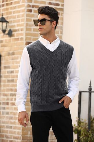 MNCEGEER Mens Knitwear Vest Sleeveless Casual V Neck Slim Fit Pullover Knitted Sweater in Saudi Arabia