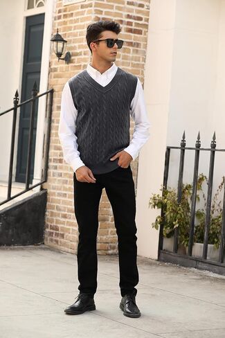 MNCEGEER Mens Knitwear Vest Sleeveless Casual V Neck Slim Fit Pullover Knitted Sweater in Saudi Arabia