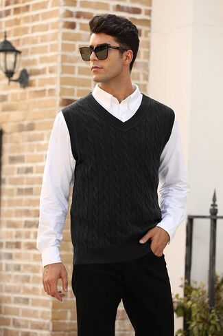 MNCEGEER Mens Knitwear Vest Sleeveless Casual V Neck Slim Fit Pullover Knitted Sweater in Saudi Arabia