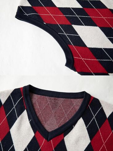Karlywindow Mens Argyle Sweater Vests Rhombus Sleeveless V-Neck Knit Pullover Vest in Saudi Arabia