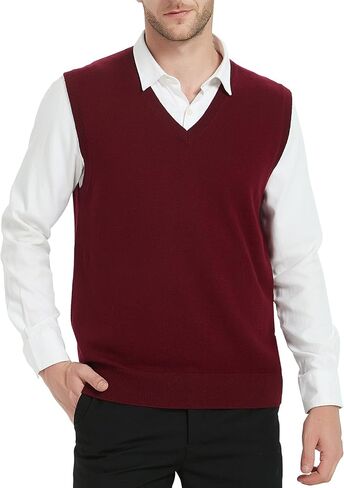 Kallspin Men’s Cashmere Wool Blend Relax Fit Vest Knit V-Neck Sweater in Saudi Arabia