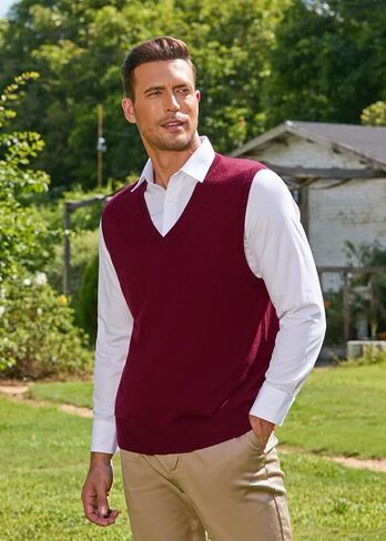Kallspin Men’s Cashmere Wool Blend Relax Fit Vest Knit V-Neck Sweater in Saudi Arabia