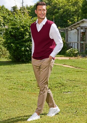 Kallspin Men’s Cashmere Wool Blend Relax Fit Vest Knit V-Neck Sweater in Saudi Arabia