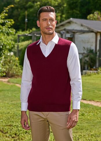 Kallspin Men’s Cashmere Wool Blend Relax Fit Vest Knit V-Neck Sweater in Saudi Arabia