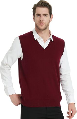 Kallspin Men’s Cashmere Wool Blend Relax Fit Vest Knit V-Neck Sweater in Saudi Arabia