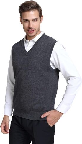 Kallspin Men’s Cashmere Wool Blend Relax Fit Vest Knit V-Neck Sweater in Saudi Arabia
