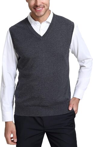 Kallspin Men’s Cashmere Wool Blend Relax Fit Vest Knit V-Neck Sweater in Saudi Arabia