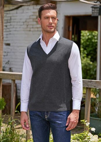 Kallspin Men’s Cashmere Wool Blend Relax Fit Vest Knit V-Neck Sweater in Saudi Arabia