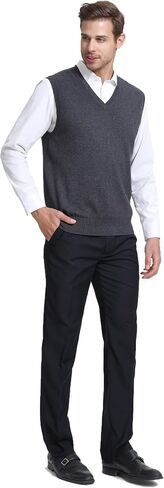 Kallspin Men’s Cashmere Wool Blend Relax Fit Vest Knit V-Neck Sweater in Saudi Arabia