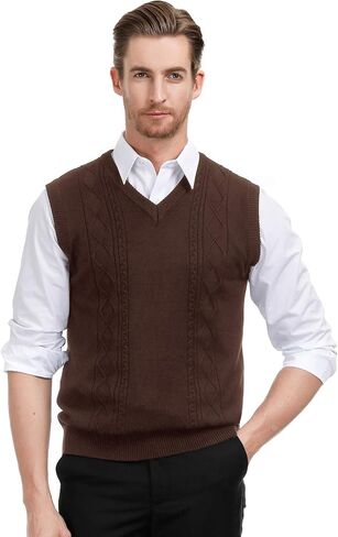 PJ PAUL JONES Men's V Neck Sweater Vest Cable Knitted Pullover Sweaters Vest in Kuwait