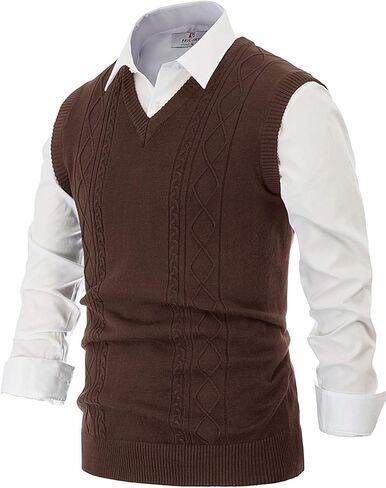PJ PAUL JONES Men's V Neck Sweater Vest Cable Knitted Pullover Sweaters Vest in Kuwait