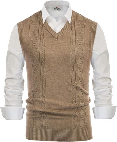 PJ PAUL JONES Men's V Neck Sweater Vest Cable Knitted Pullover Sweaters Vest in Saudi Arabia