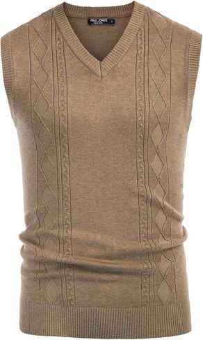 PJ PAUL JONES Men's V Neck Sweater Vest Cable Knitted Pullover Sweaters Vest in Saudi Arabia