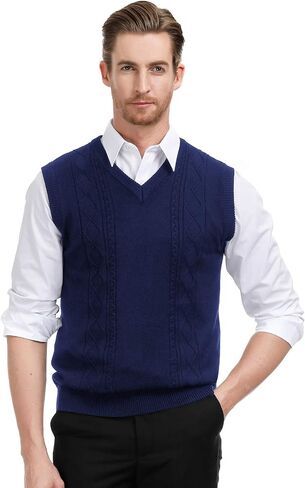 PJ PAUL JONES Men's V Neck Sweater Vest Cable Knitted Pullover Sweaters Vest in Saudi Arabia