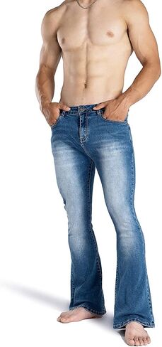 70s Disco Pants for Men Relaxed Stretch 60s 70sBell Bottom Fit Comfort Flared Retro Leg Denim Vintage Jeans in Kuwait