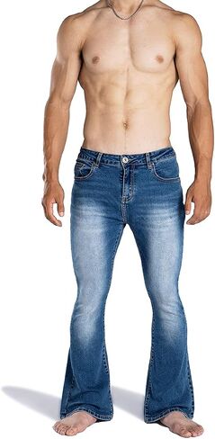 70s Disco Pants for Men Relaxed Stretch 60s 70sBell Bottom Fit Comfort Flared Retro Leg Denim Vintage Jeans in Kuwait