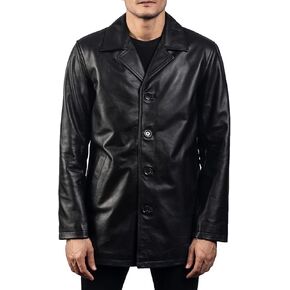 The Jacket Maker Urban Men's Black Leather Coat | Urban Cowhide Black Real Leather Coat for Men in Kuwait