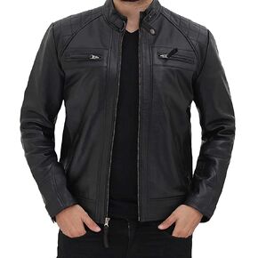 FJackets Real Lambskin Leather Biker Jacket - Quilted Cafe Racer Zip Up Moto Jackets Men
