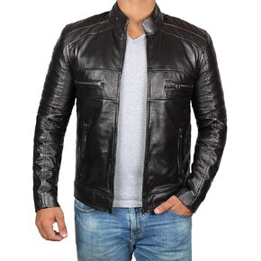 Brown Leather Jacket Mens - Cafe Racer Real Lambskin Leather Distressed Motorcycle Jacket in Kuwait