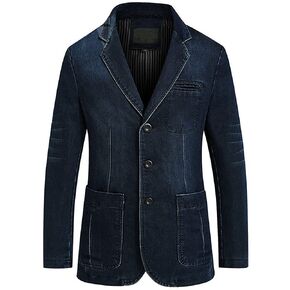 chouyatou Men's Classic Notched Collar 3 Button Tailoring Distressed Denim Blazer Jacket in Saudi Arabia