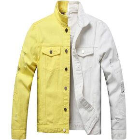 LZLER Jean Jacket for Men,Separable Left&Right Ripped Slim Fit Mens Denim Jacket