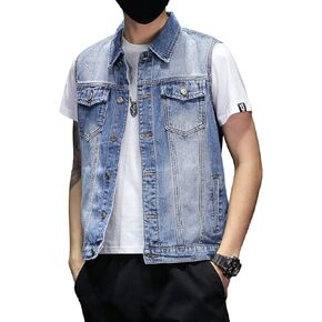 DAVID.ANN Mens Denim Vest Jacket Sleeveless Trucker Jean Jacket