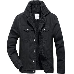 FIILIMER Men's Fleece Lined Jean Jacket Winter Sherpa Windbreaker Cotton Denim Trucker Jacket