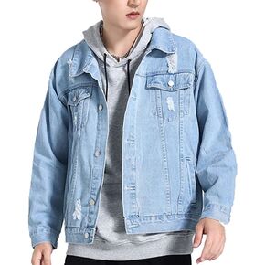 CCSYUS Men's Denim Trucker Jacket Distressed Ripped Motorcycle Slim Fit Blue Jean Jackets Coat in Saudi Arabia