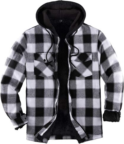 ZENTHACE Men's Sherpa Lined Full Zip Hooded Plaid Shirt Jacket in Saudi Arabia