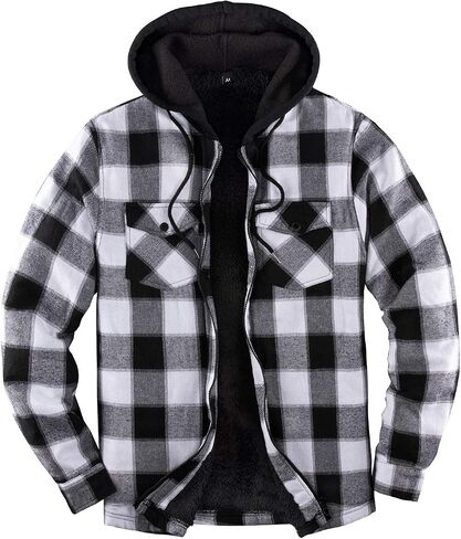 ZENTHACE Men's Sherpa Lined Full Zip Hooded Plaid Shirt Jacket in Saudi Arabia