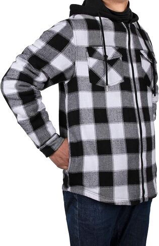 ZENTHACE Men's Sherpa Lined Full Zip Hooded Plaid Shirt Jacket in Saudi Arabia