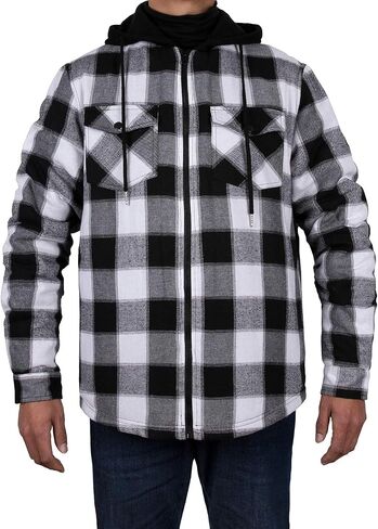 ZENTHACE Men's Sherpa Lined Full Zip Hooded Plaid Shirt Jacket in Saudi Arabia